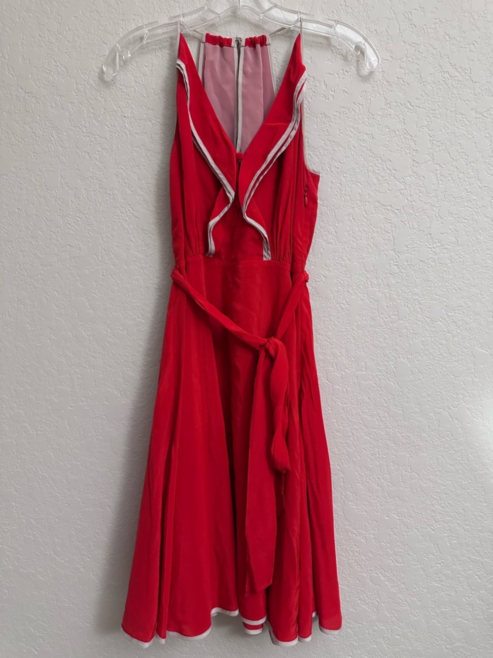 Girls of Savoy Anthropologie Silk Red Dress Ruffle Neckline Size 6